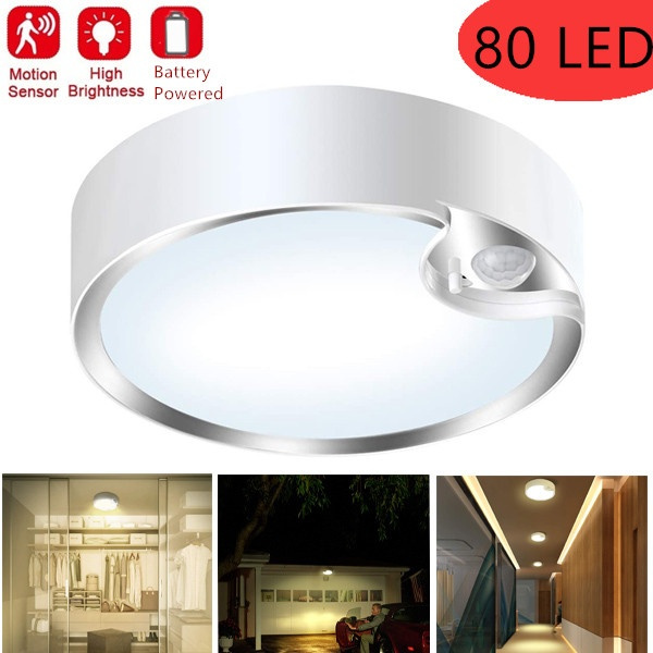 Motion Sensor Ceiling Light Battery Operated 80 Led Ultra Bright Activated Indoor Wireless Powered For Stairway Laundry Basement Warm White 300lm Wish - Interior Ceiling Motion Lights