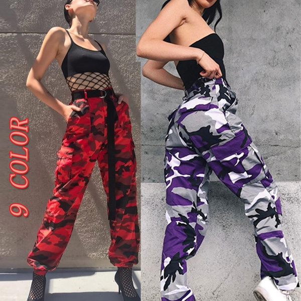 Camouflage Pants Women Casual Pink Camo Sweatpant Fashion Hip Hop Cargo  Trousers Streetwear High Waist Loose Female Pantalon