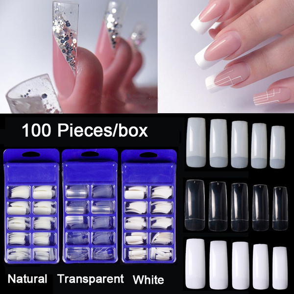 100pcs/box Professional Fake Nails Long Half Cover French False Acrylic