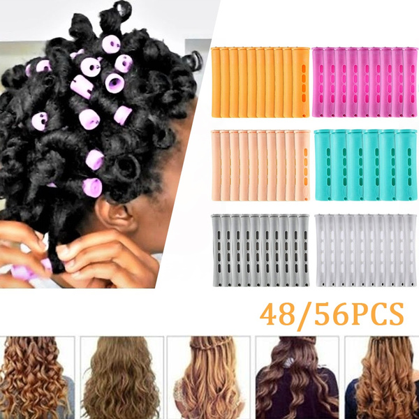 56/48Pcs Hair Perm Rods with Lid Hair Curlers Curly Hair Tool Twist DIY  Hair Style Tool 80mm Length | Wish