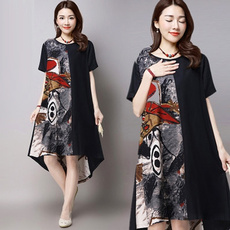 short sleeve dress, Chinese, long dress, Vintage
