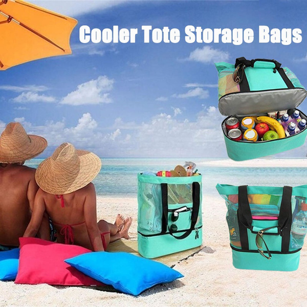 Portable Multi-function Insulated Cooler Food Bag for Beach Camping Picnic  Mesh Bags Cooler Tote Waterproof Storage Bags 5 Colors