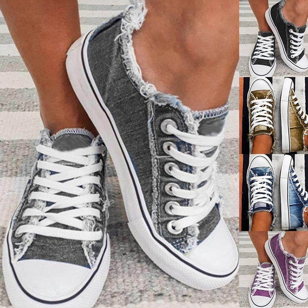women's flats low top denim flat heel flats sneakers