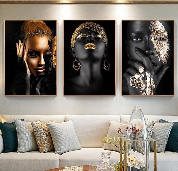 (Framed) Hot Selling Wall Art Pictures Sexy Black and Gold Woman Print ...