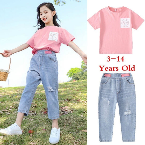 2pcs Clothing Children Clothes Set 2020 Summer Kids Girls Clothes Short Sleevet Shirt Hole In Jeans Casual Suit Teenage Grils Clothing Sets Wish - 2020 2 8years 2018 kids girls clothes set roblox costume toddler girls summer clothing set boy summer set tshirt jeans shorts from fang02 12 87 dhgate com