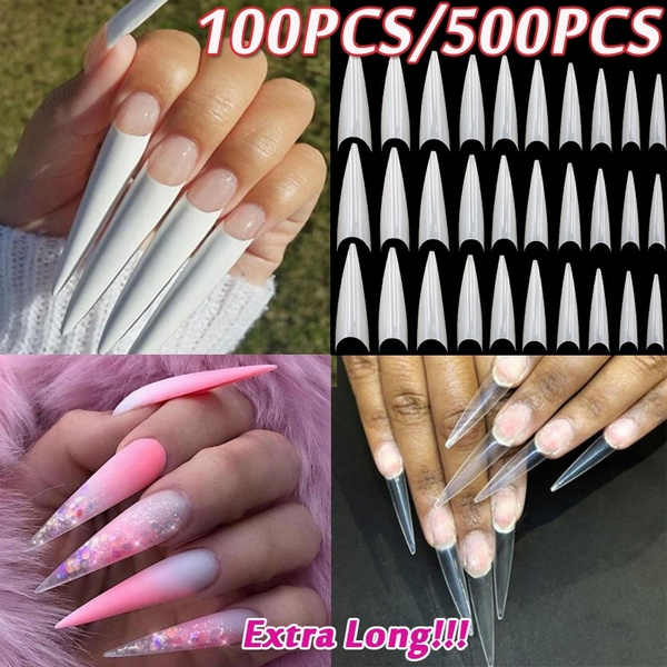 100pcs 500pcs Long French Fake Nails Tips Extra Long Stiletto False Nails Party Designed Nail Art Wish