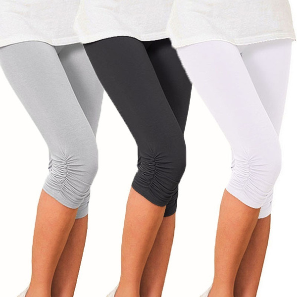 6 Colors Women Cropped Leggings Stretch 