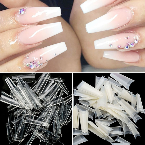 100pcs Bag Clear Natural French Ballet Coffin False Nails Tips Half Cover Fake Nails Manicure Acrylic Nail Art Tools Wish