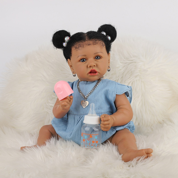 African American Reborn Girl Doll Full Vinyl Silicone Body Baby Doll Lifelike 