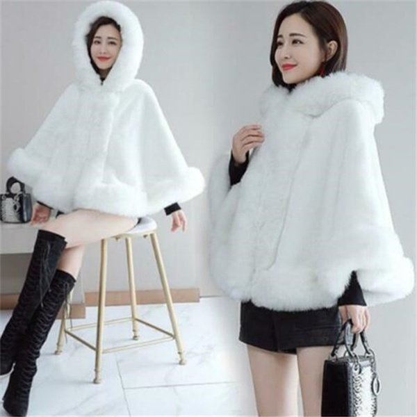 fur trimmed hooded cape