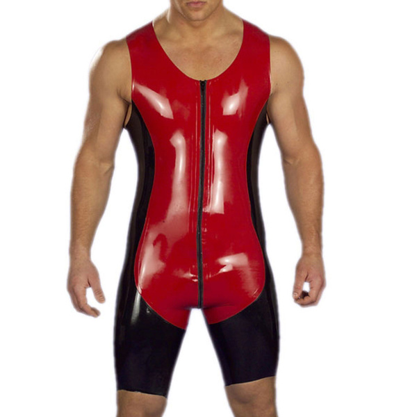 Rubber Catsuit Men Latex Fitness Gummi Sports Zipper One Piece Swimsuit ...