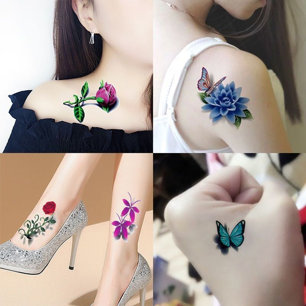 Waterproof Tattoo Stickers Female Rose Butterfly Tattoo Stickers Durable And Realistic Temporary Tattoos Wish