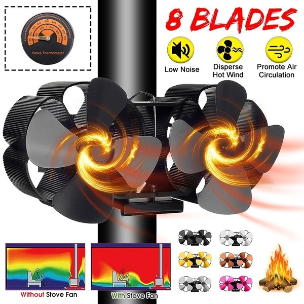 8 Blades Double Head Wall Mounted Heat Powered Stove Fan Ultra Quiet Wood  Burning Eco Fan for Large Room[Stove Thermometer Optional] | Wish