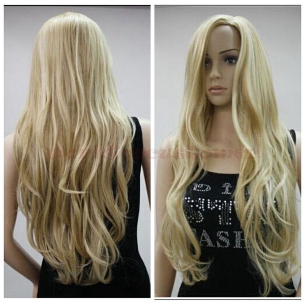 Sexy Mix Blonde Long Wavy Women Heat Resistant Cosplay Natural Hair Cosplay Wig Party Costume Blonde Wig LIKE Natural HUMAN HAIR WIG