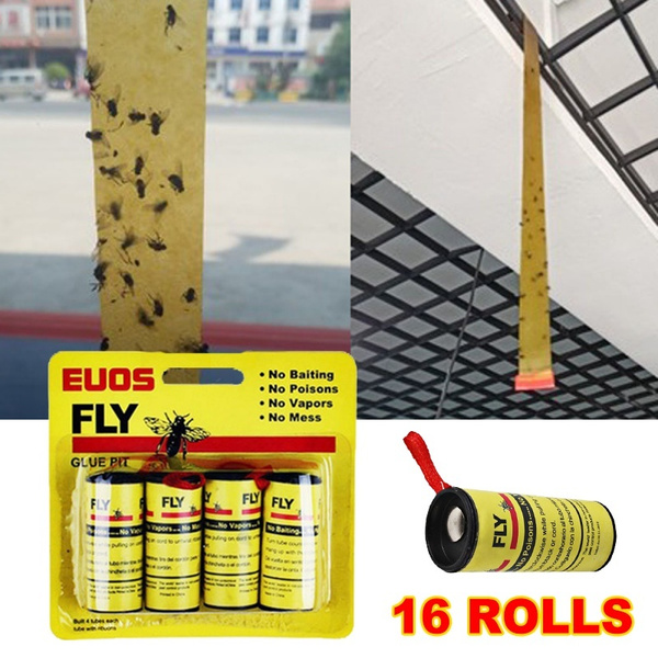 16 Rolls Sticky Fly Paper Eliminate Flies Insect Bug Home Glue Paper ...