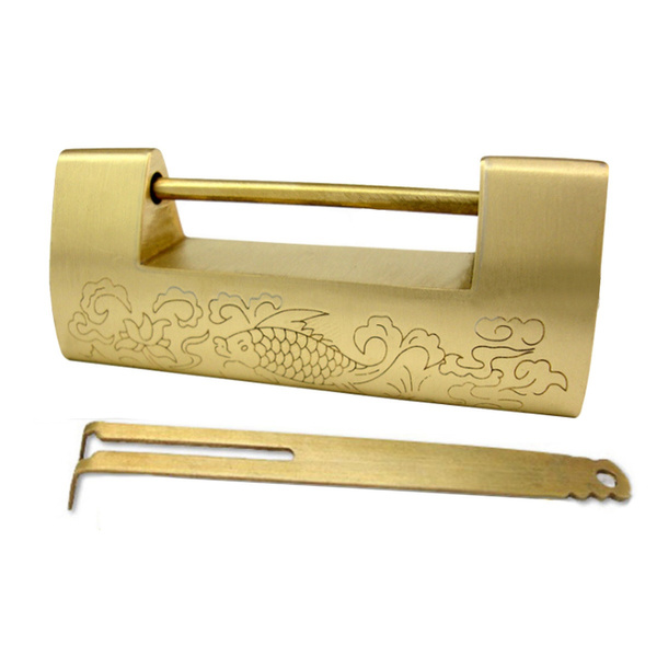 Gold Bronze Chinese Vintage Antique Lateral Opening Padlock Retro Home