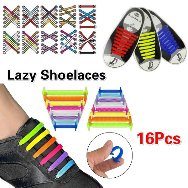 16pcs Lazy Elastic Silicone Shoelaces No Tie Running Sneakers Strings Shoe  Laces