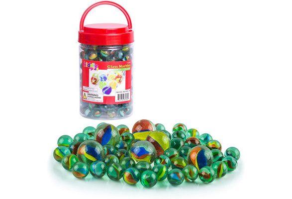 Kiddie Play 200 Glass Marbles for Kids Bulk Including 6 Shooters in Reusable Storage Box