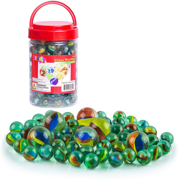 Kiddie Play 200 Glass Marbles for Kids Bulk Including 6 Shooters in Reusable Storage Box 