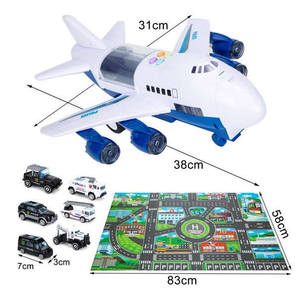 Car Toys Set with Transport Cargo Airplane and Large Play Mat Mini Educational 