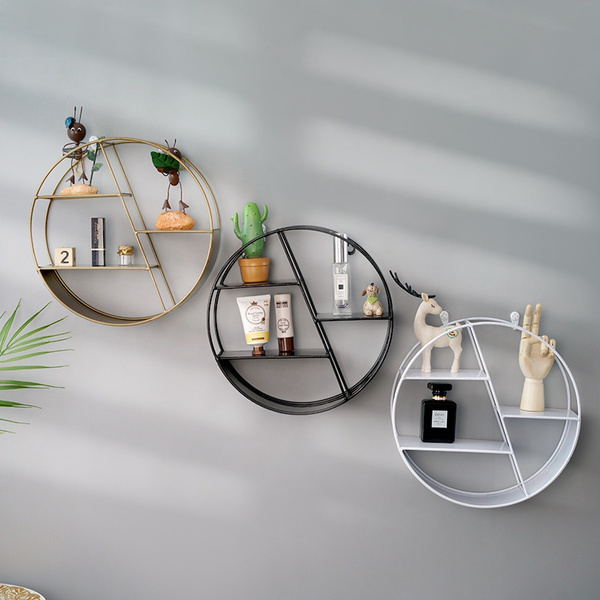 Nordic Fashion Home Decorative Hanging Shelf Round Metal Storage Holder Shelves Wall Decoration Potted Ornament Stand Rack Wish Nordic Fashion Home Decorative Hanging, Round Hanging Shelf