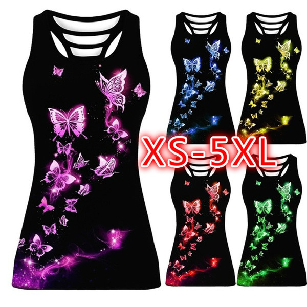 Sleeveless Shirt Women Butterfly 3D Print Tank Tops Summer Back Hollow ...