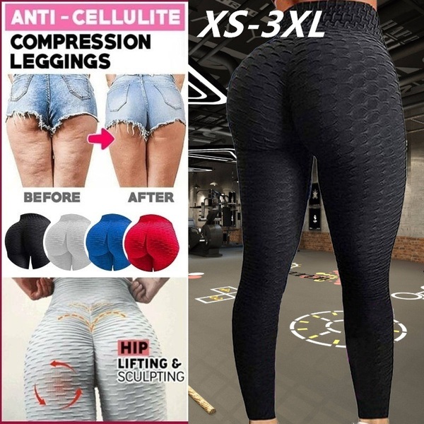 Fashion Women Anti Cellulite Leggings Booty Lifting High Waisted Yoga Pants  Tummy Control Workout Sport Thigh Slimmer Textured Leggings