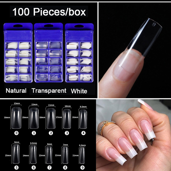 100pcs Box Long Nails Half Cover Square False Nails Manicure Acrylic Uv Gel White Clear Natural White Fake Nails Long Press On Nails Wish