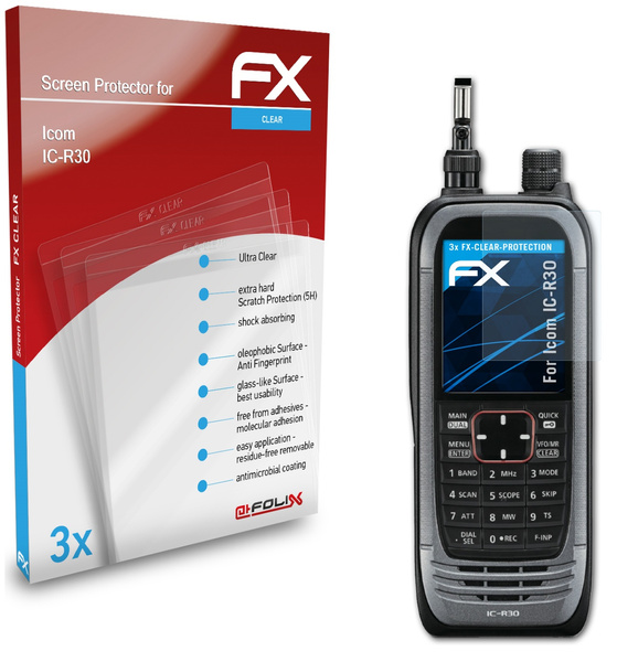 atFoliX 3x Screen Protector compatible with Icom IC-R30 clear