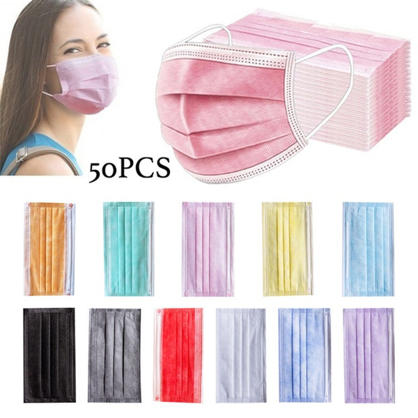 50Pcs 3-Ply Disposable Face Mask Dust Mask with Elastic Ear Loop ...