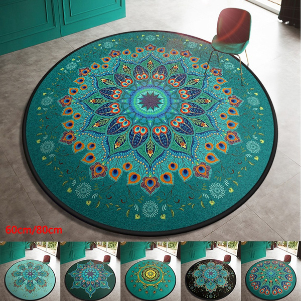 Boho Mandala Turquoise Non Slip Round Area Rug For Bedroom Living Room Study Playing Floor Mat Carpet Wish Boho Mandala Turquoise Non Slip Round, Turquoise Round Rug