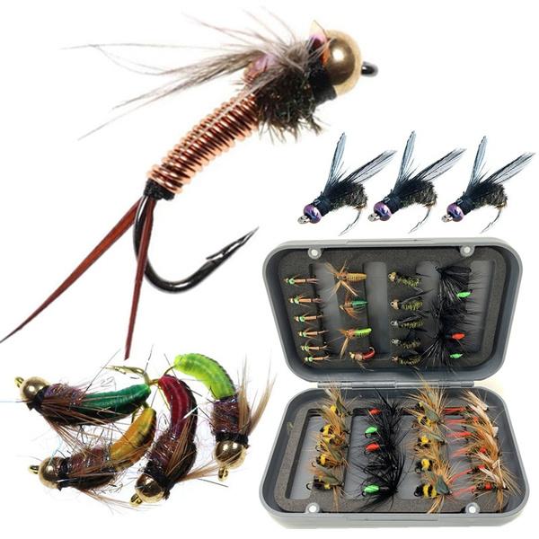 40Pcs/Box Wet Dry Nymph Fly Fishing Lure Box Set Fly Tying Material Bait  Fake Flies for Trout Fishing Tackle