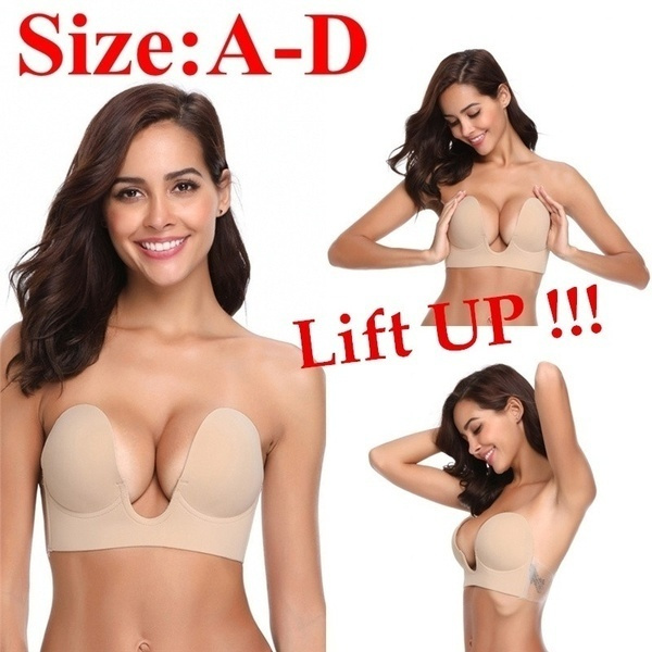 Self-adhesive Bra Invisible Silicone Lift Up Bra Women's Deep V Push Up Bra  Reusable Strapless