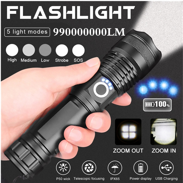Details about   900000LM XHP90 LED Flashlight Zoom Rechargeable Torch Camping Lamp Use 26650 