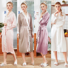 Fashion, Long Sleeve, silkpajama, Nightgown