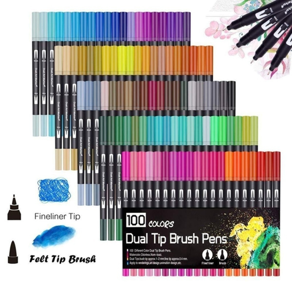 Watercolor Art Markers Brush Pen Dual Tip Fineliner Drawing for