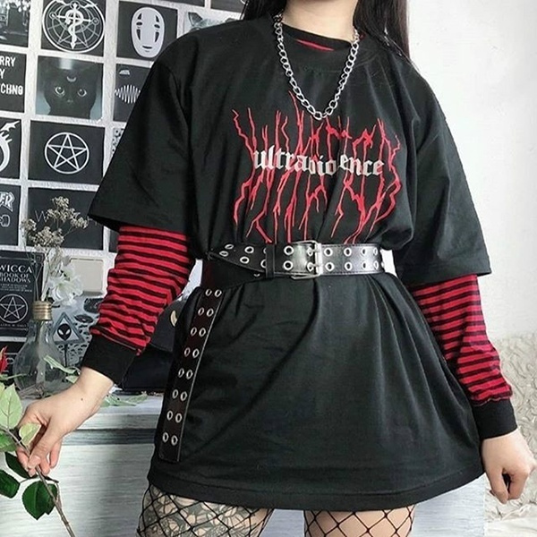 DanceeMangoos Men Harajuku Streetwear T-Shirt Grunge Oversized Baggy Tee  Shirt Y2K Anime Graphic Goth Emo Summer Clothes 