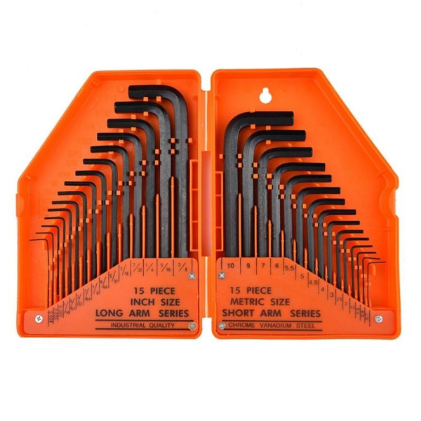 Allen Wrench Hex Key Set 30PC METRIC & SAE Standard Long Short Arm With ...