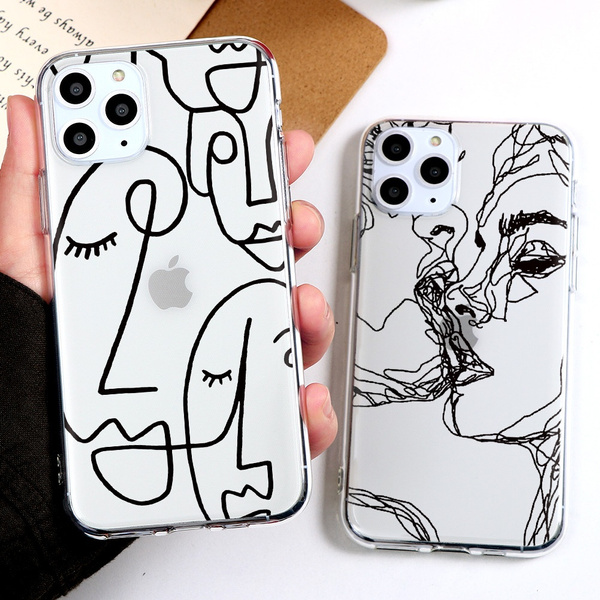 Abstract Face Line Creative Print Soft Clear Case For iPhone SE 2020 11 Pro Max XS Max XR X 6S 7 8 Plus 5 Fitted Cases Samsung A50 A10 A70 A51 A71 A21