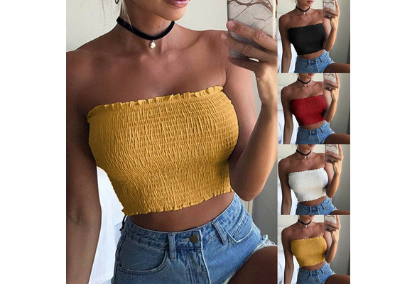 Women Off Shoulder Elastic Tube Tops Bra Blouse Strapless Bandeau