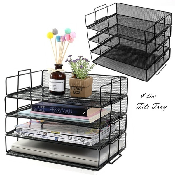 Black Metal Mesh File Holder Organizer 4 Tier Stackable Letter Tray | Wish