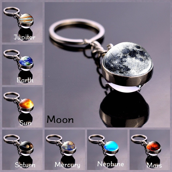 key Planet Galaxy Nebula Keychain Pendant Double Side Glass Ball Gifts key tag