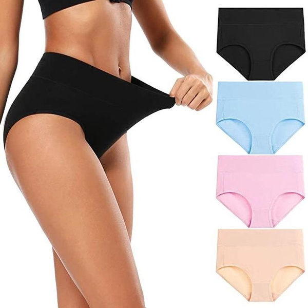 Women's Cotton Underwear Briefs Soft Breathable High Waisted Full Coverage Ladies  Panties, 1 Pack or 4 Pack