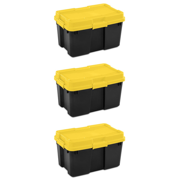 Sterilite 18339Y03 30 Gallon Plastic Storage Container, Yellow/Black (3  Pack)