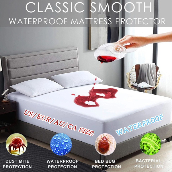 Twin Full Queen King Super Smooth Waterproof Mattress Cover Anti Mites Pad Bed Sheet Bug Proof Topper Wish King Smooth Waterproof Mattress Cover, King Size Bed Bug Proof Mattress Cover