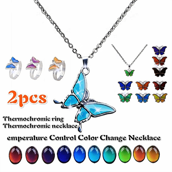 Mood Necklace Women Butterfly Pendant Necklace Temperature Control Color  Change Necklace Stainless Steel Chain Jewelry Collier temperaturreglering  Färgbyte halsband | Wish