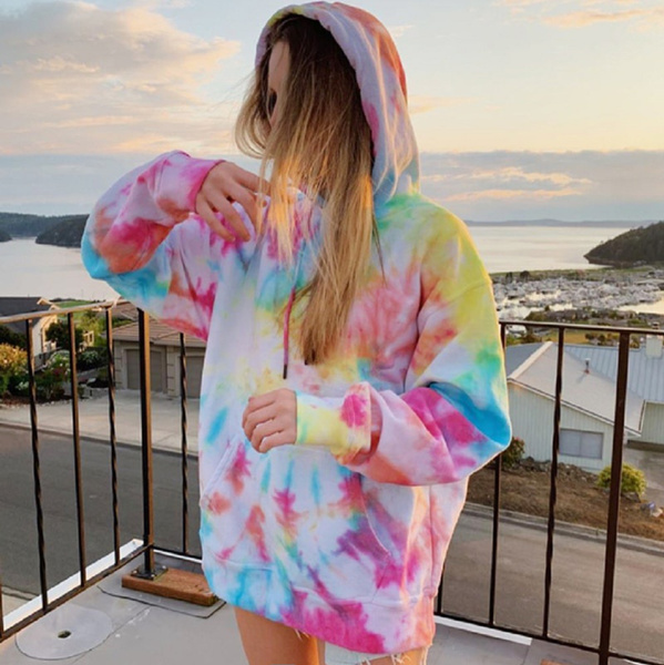 Hoodies Women Fashion Tie Dye Print Sweatshirt Oversized Drawstring Long Sleeve Autumn Winter Women Clothes Streetwear Hoodie