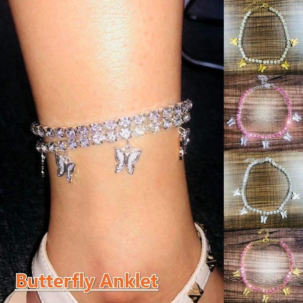 rhinestone butterfly anklet