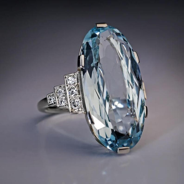 Aquamarine 925 Silver Womens Engagement Wedding Ring Jewelry Size 6-10 NJ325