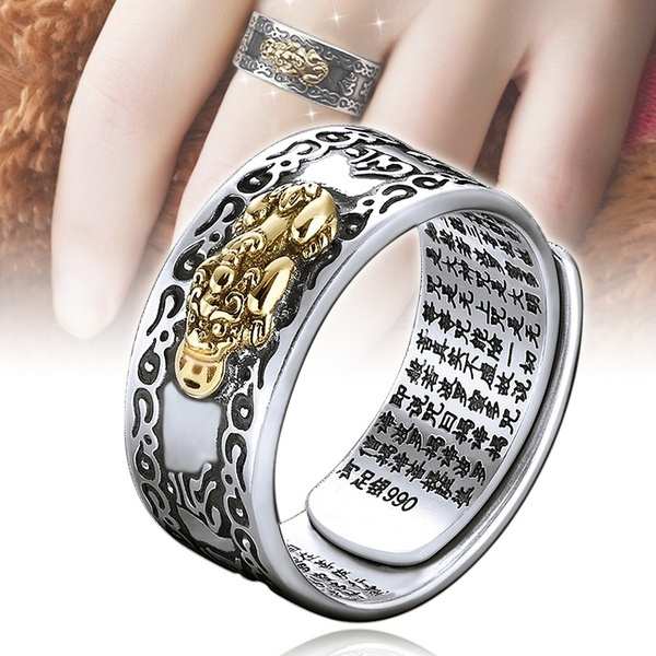 Fashion Silver Feng Shui PiXiu MANI Mantra Protection Wealth Ring  Adjustable Ring Gift For Men Women | Jumia Nigeria